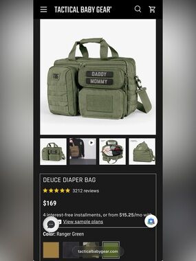 Tactical Baby Gear Deuce 3.0 Diaper Bag - Olive Green with extra cooler pack